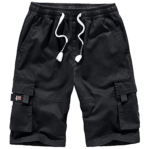 TOKYMOON Kurze Hosen Herren Shorts Sports Baumwolle Mit Reißverschluss Elastische Taille Herren Cargo Hose Shorts Sommer Kurze Hose Baumwolle Sweatshorts Kurze Hose Jogginghose Schwarz 6XL von TOKYMOON