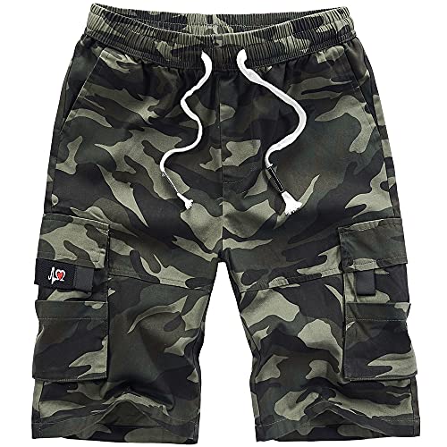 TOKYMOON Kurze Hosen Herren Shorts Sports Baumwolle Mit Reißverschluss Elastische Taille Herren Cargo Hose Shorts Sommer Kurze Hose Baumwolle Sweatshorts Kurze Hose Jogginghose Tarnung 8XL von TOKYMOON