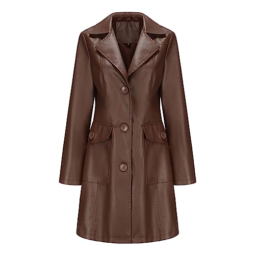 TOKYMOON Lederjacke Damen Lang Elegant Trenchcoat Damen Ledermantel Reverskragen Knöpfen Einfarbige Kunstleder Übergangsjacke Langarm PU Leder Jacke Windjacke Lederjacke Kaffee M TOKYMOON Lederjacke Damen Lang Elegant Trenchcoat Damen Ledermantel Reverskragen Knöpfen Einfarbige Kunstleder Übergangsjacke Langarm PU Leder Jacke Windjacke Lederjacke Kaffee M von TOKYMOON
