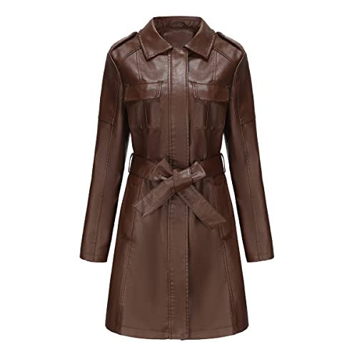 TOKYMOON Lederjacke Damen Lang Elegant Trenchcoat Damen Ledermantel Reverskragen Reißverschluss Einfarbige Kunstleder Übergangsjacke Langarm PU Leder Jacke Windjacke Lederjacke Kaffee 1 XXL TOKYMOON Lederjacke Damen Lang Elegant Trenchcoat Damen Ledermantel Reverskragen Reißverschluss Einfarbige Kunstleder Übergangsjacke Langarm PU Leder Jacke Windjacke Lederjacke Kaffee 1 XXL von TOKYMOON