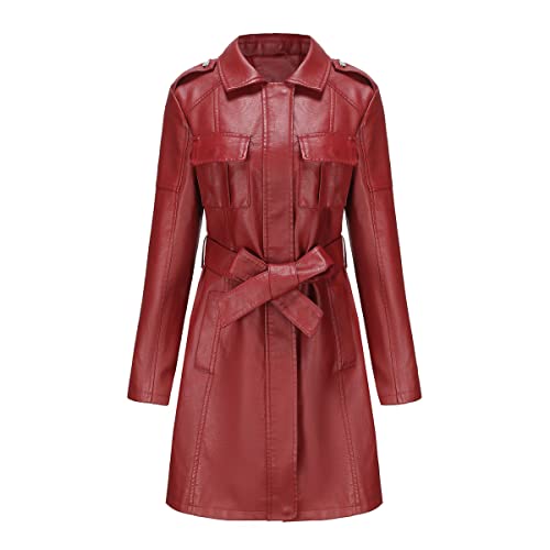 TOKYMOON Lederjacke Damen Lang Elegant Trenchcoat Damen Ledermantel Reverskragen Reißverschluss Einfarbige Kunstleder Übergangsjacke Langarm PU Leder Jacke Windjacke Lederjacke Weinrot 1 M TOKYMOON Lederjacke Damen Lang Elegant Trenchcoat Damen Ledermantel Reverskragen Reißverschluss Einfarbige Kunstleder Übergangsjacke Langarm PU Leder Jacke Windjacke Lederjacke Weinrot 1 M von TOKYMOON