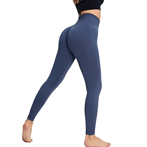 TOKYMOON Leggings Damen High Waist Sport Leggings Damen Lang Blickdicht Leggins Push Up Sporthose Damen Leggings Yoga Hosen Booty Scrunch Fitness Leggings Damen Gym Dunkelblau S von TOKYMOON