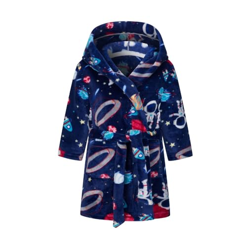 TOKYMOON Mädchen Bademantel Kinder Jungen Fleece Hoodie Roben Kleinkind Flauschig warmen weichen Pyjama Nachtwäsche Bademantel Kinder mit Kapuze Morgenmantel Flanellmantel Astronaut 120 von TOKYMOON