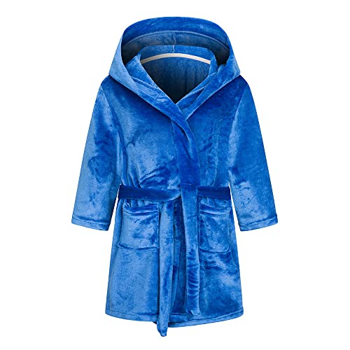 TOKYMOON Mädchen Bademantel Kinder Jungen Fleece Hoodie Roben Kleinkind Flauschig warmen weichen Pyjama Nachtwäsche Bademantel Kinder mit Kapuze Morgenmantel Flanellmantel Dunkelblau 110 von TOKYMOON