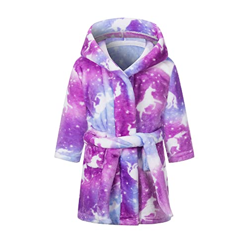 TOKYMOON Mädchen Bademantel Kinder Jungen Fleece Hoodie Roben Kleinkind Flauschig warmen weichen Pyjama Nachtwäsche Bademantel Kinder mit Kapuze Morgenmantel Flanellmantel Lila Pferd 100 von TOKYMOON