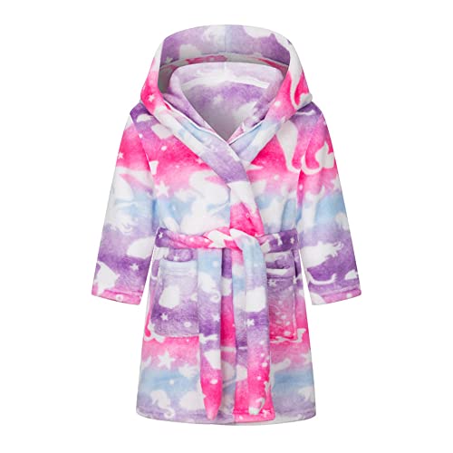 TOKYMOON Mädchen Bademantel Kinder Jungen Fleece Hoodie Roben Kleinkind Flauschig warmen weichen Pyjama Nachtwäsche Bademantel Kinder mit Kapuze Morgenmantel Flanellmantel Rosa + Lila 120 von TOKYMOON