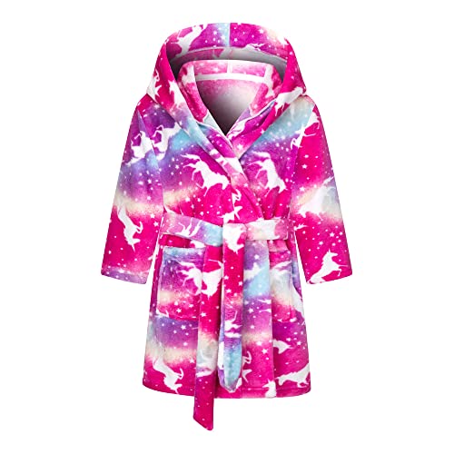 TOKYMOON Mädchen Bademantel Kinder Jungen Fleece Hoodie Roben Kleinkind Flauschig warmen weichen Pyjama Nachtwäsche Bademantel Kinder mit Kapuze Morgenmantel Flanellmantel Rotes Sternenpferd 140 von TOKYMOON