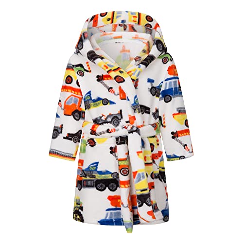 TOKYMOON Mädchen Bademantel Kinder Jungen Fleece Hoodie Roben Kleinkind Flauschig warmen weichen Pyjama Nachtwäsche Bademantel Kinder mit Kapuze Morgenmantel Flanellmantel Weißes Auto 110 von TOKYMOON