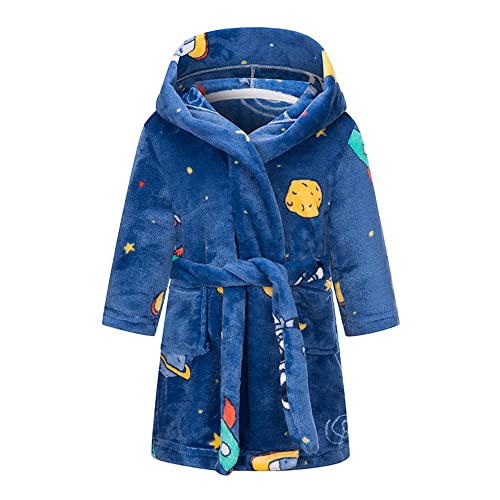 TOKYMOON Mädchen Bademantel Kinder Jungen Fleece Hoodie Roben Kleinkind Flauschig warmen weichen Pyjama Nachtwäsche Bademantel Kinder mit Kapuze Morgenmantel Flanellmantel Weltraummann 160 von TOKYMOON