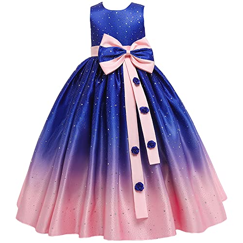 TOKYMOON Mädchen Kleid Ärmellos Mädchen Lang Elegant Abendkleid für Hochzeit Blumensmädchen Spitze Tüll Hochzeit Kleid Prinzessin Kleider Brautjungfer Sommerkleider Farbverlauf blau 120 von TOKYMOON