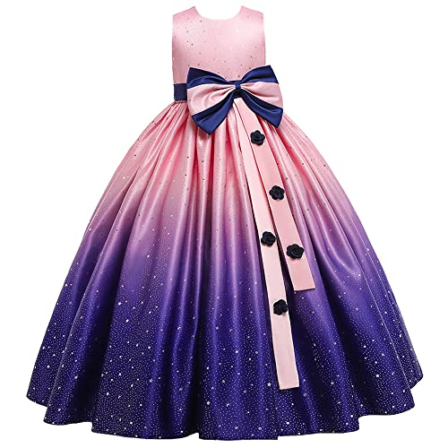 TOKYMOON Mädchen Kleid Ärmellos Mädchen Lang Elegant Abendkleid für Hochzeit Blumensmädchen Spitze Tüll Hochzeit Kleid Prinzessin Kleider Brautjungfer Sommerkleider Farbverlauf rosa 130 von TOKYMOON