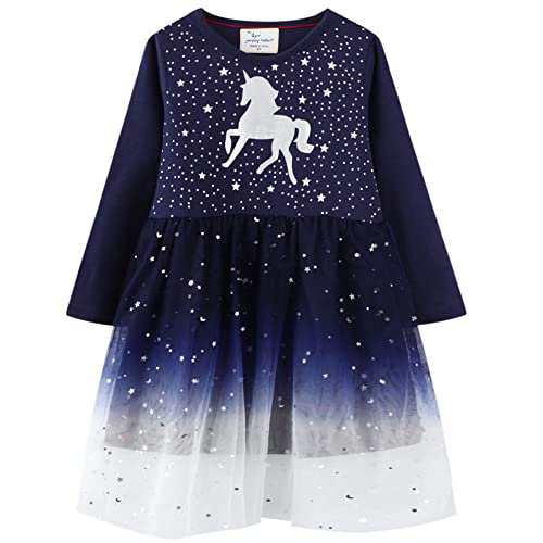 TOKYMOON Mädchen Kleid Einhorn Gedruckt Herbst Winter Prinzessin Freizeit Knielang Langarm Kleid Mädchen Kleider Langarmshirt mädchen Casual Baumwolle Pullover Gr. 80-128 Blau 6T von TOKYMOON