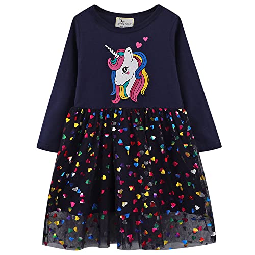 TOKYMOON Mädchen Kleid Einhorn Gedruckt Herbst Winter Prinzessin Freizeit Knielang Langarm Kleid Mädchen Kleider Langarmshirt mädchen Casual Baumwolle Pullover Gr. 80-128 Einhorn 7T von TOKYMOON