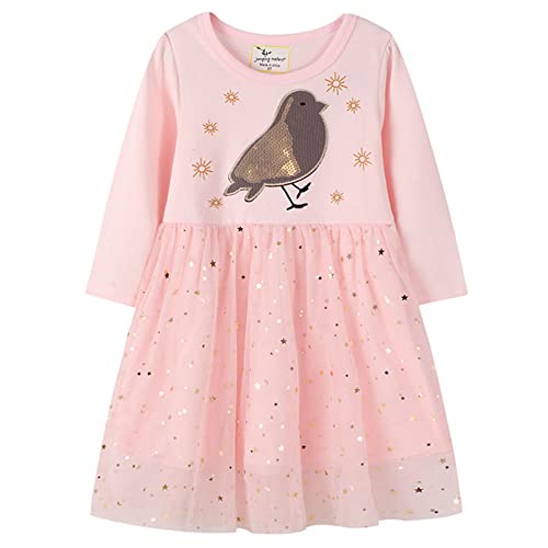 TOKYMOON Mädchen Kleid Einhorn Gedruckt Herbst Winter Prinzessin Freizeit Knielang Langarm Kleid Mädchen Kleider Langarmshirt mädchen Casual Baumwolle Pullover Gr. 80-128 Vöglein 4T von TOKYMOON