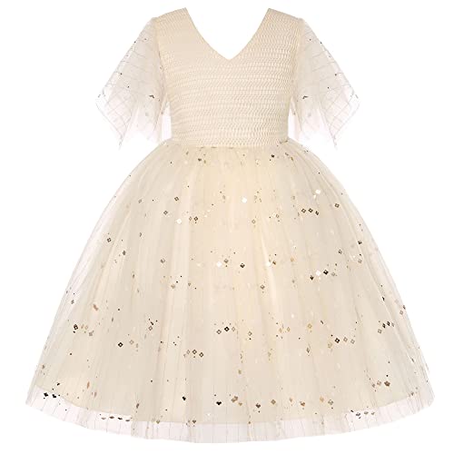 TOKYMOON Mädchen Kleider Partei Kleider Elegant Kinder Prinzessin Kleid Kinder Hochzeits Geburtstag Kleid Blumenmädchen Formale Kleid Baby Mädchen Blume Prinzessin Party Kleid Sekt 140 von TOKYMOON