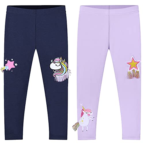 TOKYMOON Mädchen Leggings Baumwolle Hosen Lang 2er-Pack Kinder Leggings Sporthosen Yoga high Waist Dünnschnitt Leggings Hosen Kinder Stretch Leggings Blumenmuster Pink Lila 4T von TOKYMOON