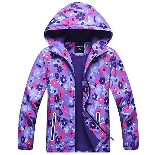 TOKYMOON Mädchen Regenjacke Wasserdicht Jacke Übergangsjacke Regenjacke mit Fleece Fütterung Warm Winddicht Atmungsaktiv Wanderjacke Outdoorjacke Softshelljacke Kinder Lila 116-122 von TOKYMOON