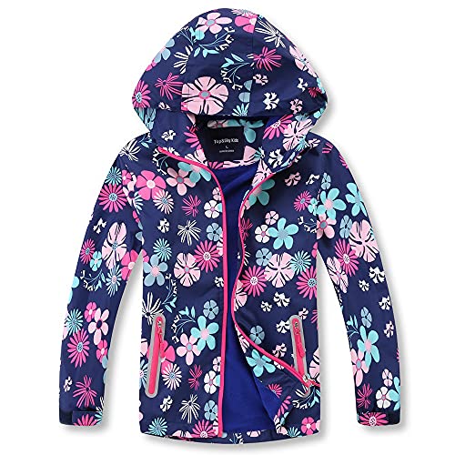 TOKYMOON Mädchen Regenjacke Wasserdicht Jacke Übergangsjacke Regenjacke mit Fleece Fütterung Warm Winddicht Atmungsaktiv Wanderjacke Outdoorjacke Softshelljacke Kinder Navy blau 122-128 von TOKYMOON