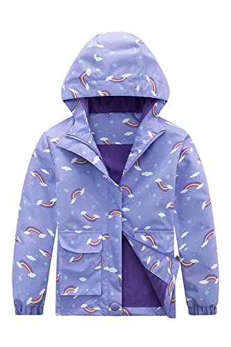 TOKYMOON Mädchen Regenjacke Wind Übergangsjacke Mädchen Wasserdicht Jacke Übergangsjacke Regenjacke mit Fleecefütterung Warm Winddicht Atmungsaktiv Wanderjacke Outdoorjacke Lila 140 von TOKYMOON