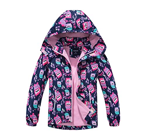 TOKYMOON Mädchen Regenjacke Wind und Wasserdicht Übergangsjacke Kinder Mädchen Jacke mit Fleecefütterung Übergangsjacke Softshelljacken Kapuzenjacke Wanderjacke Outdoorjacke Eule 130 von TOKYMOON