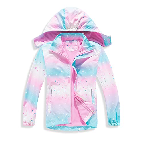 TOKYMOON Mädchen Regenjacke Wind und Wasserdicht Übergangsjacke Kinder Mädchen Jacke mit Fleecefütterung Übergangsjacke Softshelljacken Kapuzenjacke Wanderjacke Outdoorjacke Liebe 140 von TOKYMOON