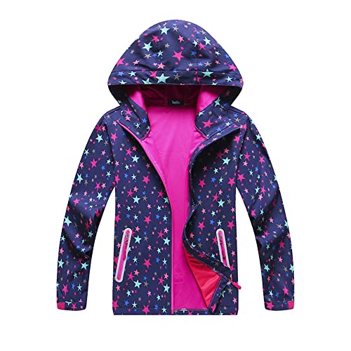 TOKYMOON Mädchen Regenjacke Wind und Wasserdicht Übergangsjacke Kinder Mädchen Jacke mit Fleecefütterung Übergangsjacke Softshelljacken Kapuzenjacke Wanderjacke Outdoorjacke Pentagramm 110 von TOKYMOON