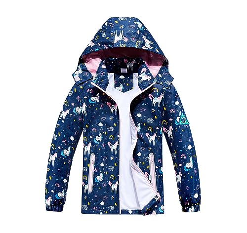 TOKYMOON Mädchen Regenjacke Wind und Wasserdicht Übergangsjacke Kinder Mädchen Jacke mit Reflektor Übergangsjacke Softshelljacken Kapuzenjacke Wanderjacke Outdoorjacke Marineblau 120 von TOKYMOON