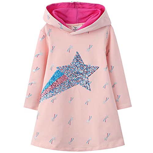 TOKYMOON Mädchen Sweatshirt Langarm Top Baumwolle Langarmshirt Herbst Winter Freizeit Pullover Hoodie Sweatshirt Mädchen Kleider Langarm Baumwolle Kinder Kleid Kapuzenpullover Sterne 122-128 von TOKYMOON