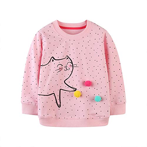 TOKYMOON Mädchen Sweatshirt Langarm Top Baumwolle Muster Sweat Herbst Winter Kinder Pullover Sweatshirt Casual Long Tops Jumper Sweatshirt Kinder Warme Streetwear Katze 130 von TOKYMOON