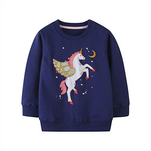 TOKYMOON Mädchen Sweatshirt für Kinder Baumwolle Top Casual Jumper Kleinkind Langarm Pullover Sweat Tops Langarmshirts Mädchen T-Shirts Pullover Lange Ärmel Shirt Blau 90 von TOKYMOON