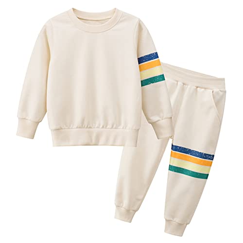 TOKYMOON Mädchen Trainingsanzug Jogginganzug Sport Set Kinder Sportbekleidung Langarm Baumwolle Pullover Anzug Freizeitanzug Sweatshirt + Sweathose Sportanzug Kinderbekleidung 2tlg Beige 110 von TOKYMOON