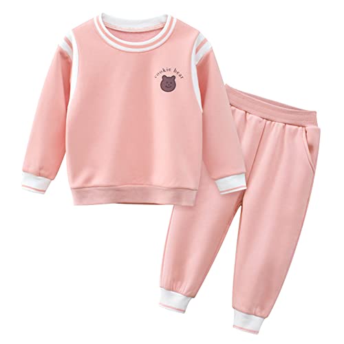 TOKYMOON Mädchen Trainingsanzug Jogginganzug Sport Set Kinder Sportbekleidung Langarm Baumwolle Pullover Anzug Freizeitanzug Sweatshirt + Sweathose Sportanzug Kinderbekleidung 2tlg Rosa Bär 140 von TOKYMOON