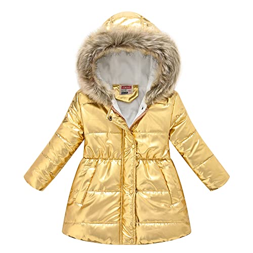 TOKYMOON Mädchen Winterjacke mit Fell Lang Gefüttert Warm Wasserdicht Winterparka Wintermantel Kinderjacke Winterjacke mit Fellkapuze Kinder Daunenjacke Outdoor Jacke Parka Mantel Golden 120 von TOKYMOON