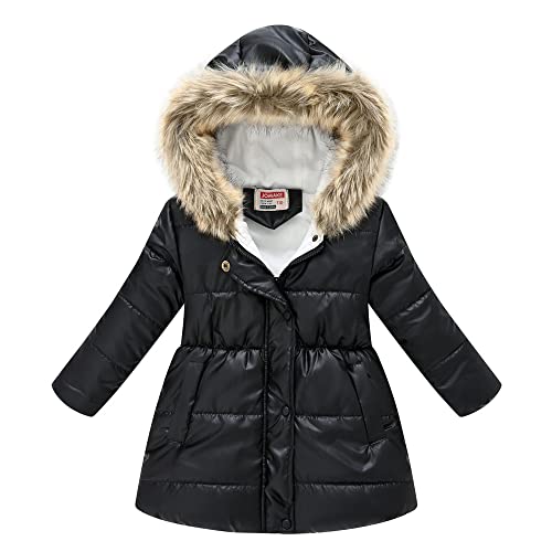 TOKYMOON Mädchen Winterjacke mit Fell Lang Gefüttert Warm Wasserdicht Winterparka Wintermantel Kinderjacke Winterjacke mit Fellkapuze Kinder Daunenjacke Outdoor Jacke Parka Mantel Schwarz 130 von TOKYMOON