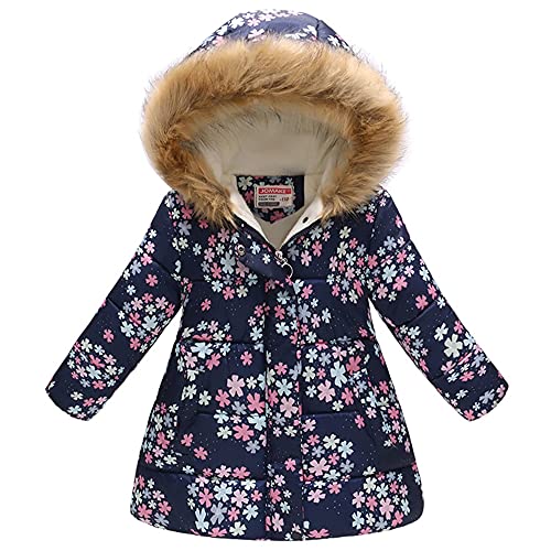 TOKYMOON Mädchen Winterjacke mit Fellkapuze Kinder Wintermantel Steppjacke Warm Parka Übergangsjacke Outdoorjacke Jungs Kinder Karikatur Winddicht Reißverschluss Mantel Blume 134-140 von TOKYMOON