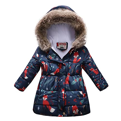 TOKYMOON Mädchen Winterjacke mit Fellkapuze Kinder Wintermantel Steppjacke Warm Parka Übergangsjacke Outdoorjacke Jungs Kinder Karikatur Winddicht Reißverschluss Mantel Fuchs 122-128 von TOKYMOON