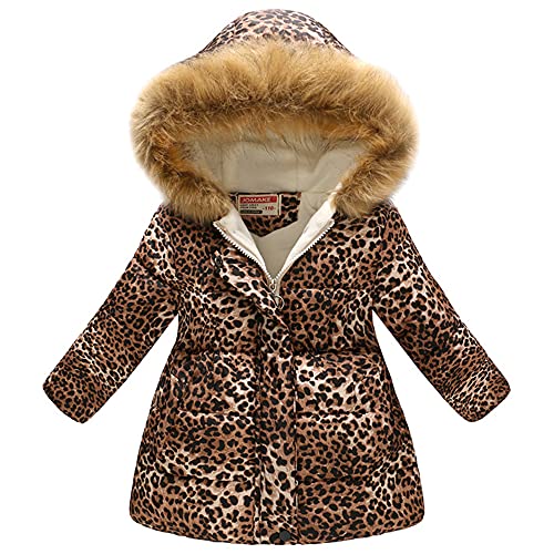 TOKYMOON Mädchen Winterjacke mit Fellkapuze Kinder Wintermantel Steppjacke Warm Parka Übergangsjacke Outdoorjacke Jungs Kinder Karikatur Winddicht Reißverschluss Mantel Leopard 122-128 von TOKYMOON