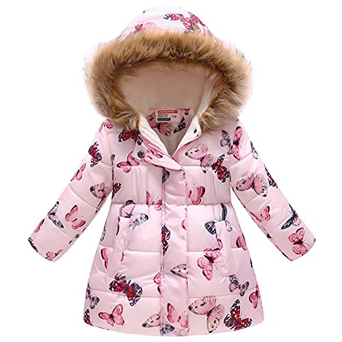 TOKYMOON Mädchen Winterjacke mit Fellkapuze Kinder Wintermantel Steppjacke Warm Parka Übergangsjacke Outdoorjacke Jungs Kinder Karikatur Winddicht Reißverschluss Mantel Rosa 116-122 von TOKYMOON