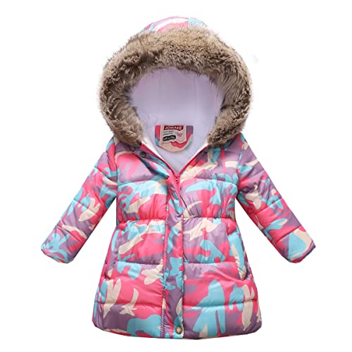 TOKYMOON Mädchen Winterjacke mit Fellkapuze Kinder Wintermantel Steppjacke Warm Parka Übergangsjacke Outdoorjacke Jungs Kinder Karikatur Winddicht Reißverschluss Mantel Rot Blume 134-140 von TOKYMOON