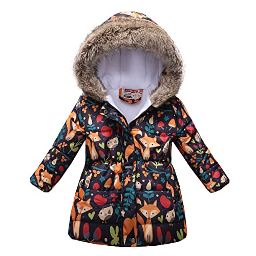 TOKYMOON Mädchen Winterjacke mit Fellkapuze Kinder Wintermantel Steppjacke Warm Parka Übergangsjacke Outdoorjacke Jungs Kinder Karikatur Winddicht Reißverschluss Mantel Schwarz 116-122 von TOKYMOON