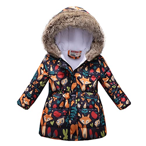 TOKYMOON Mädchen Winterjacke mit Fellkapuze Kinder Wintermantel Steppjacke Warm Parka Übergangsjacke Outdoorjacke Jungs Kinder Karikatur Winddicht Reißverschluss Mantel Schwarz 134-140 von TOKYMOON