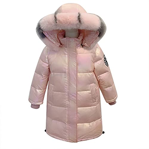 TOKYMOON Mantel Mädchen mit Fellkapuze Lang Kinder Daunenjacken Mädchen Daunenmantel Lange Jacke Parka Winddicht Kinderjacke Warm Verdickte Winterjacke mit Kapuze Rosa 1 140 von TOKYMOON