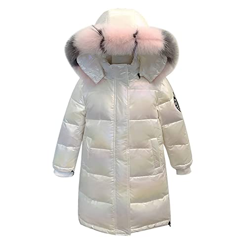 TOKYMOON Mantel Mädchen mit Fellkapuze Lang Kinder Daunenjacken Mädchen Daunenmantel Lange Jacke Parka Winddicht Kinderjacke Warm Verdickte Winterjacke mit Kapuze Weiß 1 140 von TOKYMOON