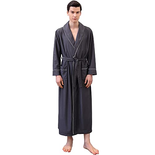TOKYMOON Morgenmantel Damen Satin Lang Damen und Herren Bademantel Leichter Langarm Morgenmantel V-Ausschnitt Kimono Roben Langes Nachtwäsche Unifarben Kleid Pajama Saunamantel Grau-Männer 3XL von TOKYMOON