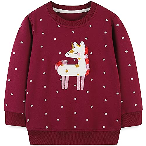 TOKYMOON Pullover Mädchen Sweatshirt für Kinder Baumwolle Top Casual Jumper Kleinkind Langarm Shirts Warme Pullover Langarmshirt T-Shirt Kinder 1-7 Jahre Dunkelrot 98-104 von TOKYMOON