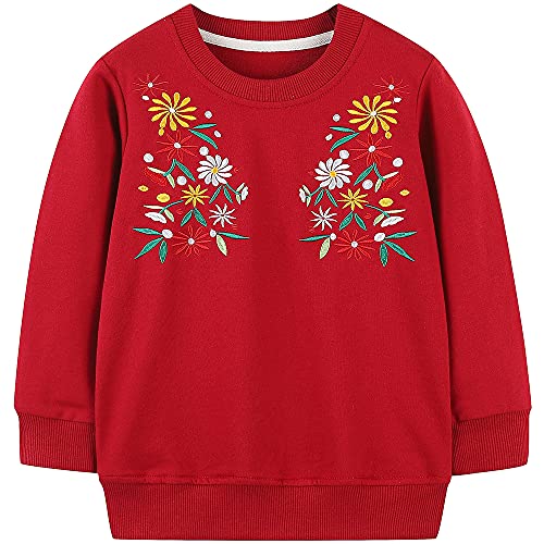 TOKYMOON Pullover Mädchen Sweatshirt für Kinder Baumwolle Top Casual Jumper Kleinkind Langarm Shirts Warme Pullover Langarmshirt T-Shirt Kinder 1-7 Jahre Rot 98-104 von TOKYMOON