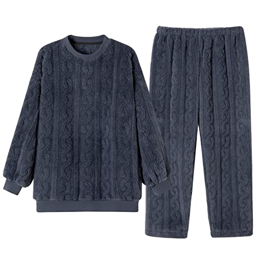 TOKYMOON Schlafanzug Damen Flanell Fleece Zweiteiliger Pyjama Damen Hausanzug Freizeitanzug Kuschelige und Warmes Loungewear Damen Frauen Nachtwasche für Herbst Winter Sleepwear Denim blau M von TOKYMOON