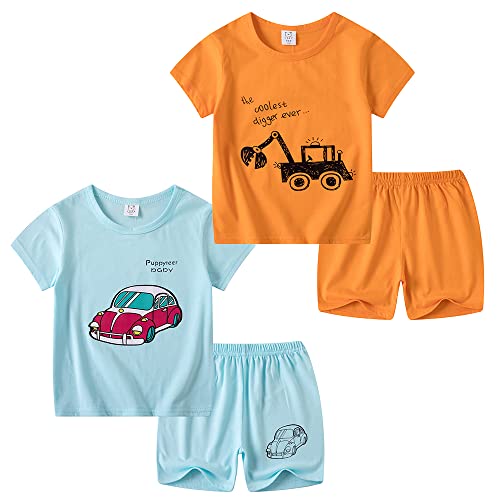 TOKYMOON Schlafanzug Dinosaurier Jungen Kurz Short Pyjama Set Basic T-Shirts Hosen für Baby-Jungen Mädchen Schlafanzug Zweiteilig Jungen Kurzarm Kinder Pyjama Set Auto + Bagger 110 von TOKYMOON