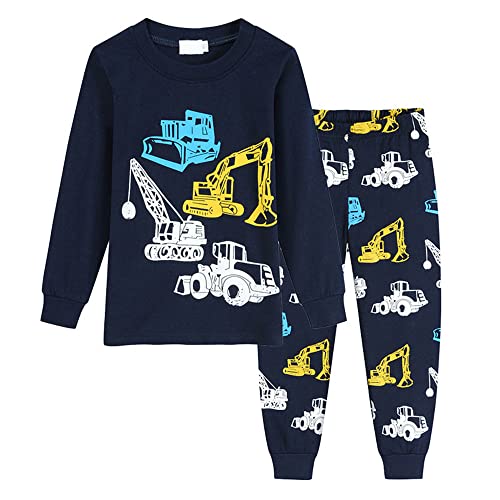 TOKYMOON Schlafanzug Jungen Lang Pyjama Dinosaurier Zweiteiliger Schlafanzüge Kinder Baumwolle Nachtwäsche für Baby Jungen Schlafanzug Dinosaurier Langarm Zweiteilig Pyjama Set Dunkelblau 116 von TOKYMOON