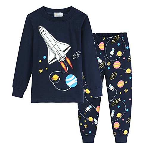 TOKYMOON Schlafanzug Jungen Lang Pyjama Dinosaurier Zweiteiliger Schlafanzüge Kinder Baumwolle Nachtwäsche für Baby Jungen Schlafanzug Dinosaurier Langarm Zweiteilig Pyjama Set Rakete 110 von TOKYMOON